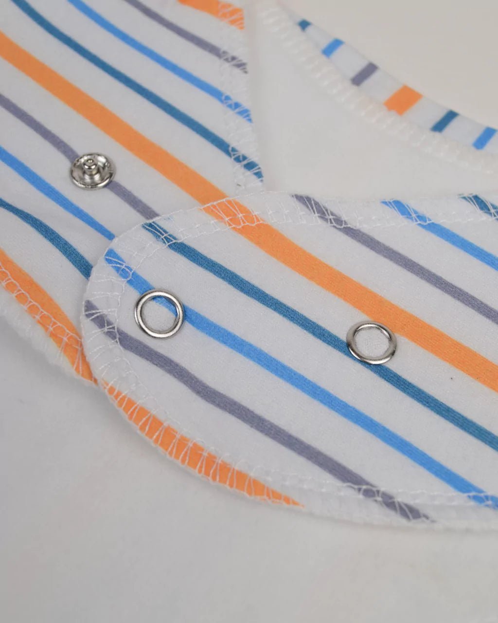Close-up of snaps on the back baby bib