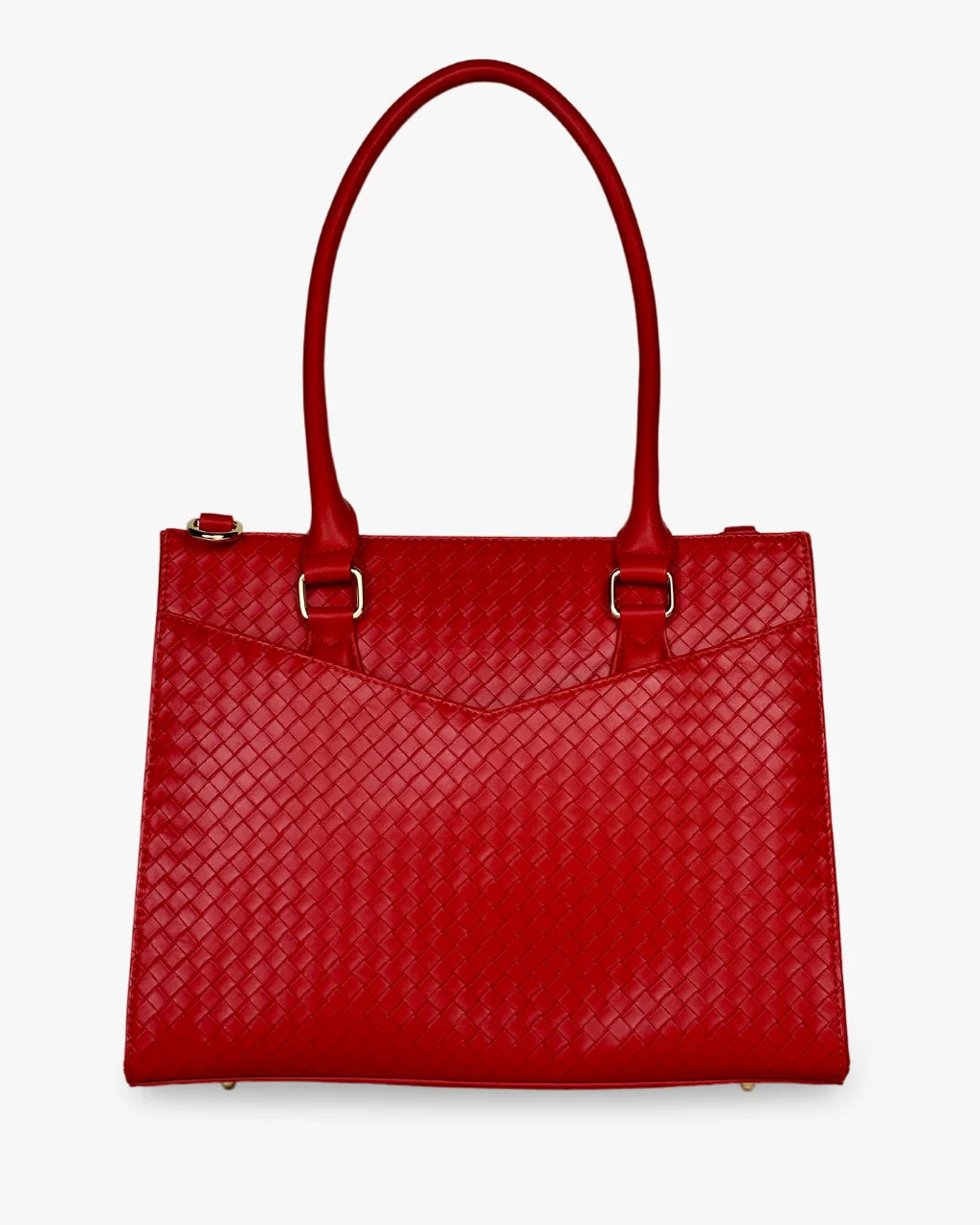 Displaying the sleek and modern design of the Cardinal red Montrose diaper bag tote from the back, featuring its minimalist quilted pattern and durable handles.