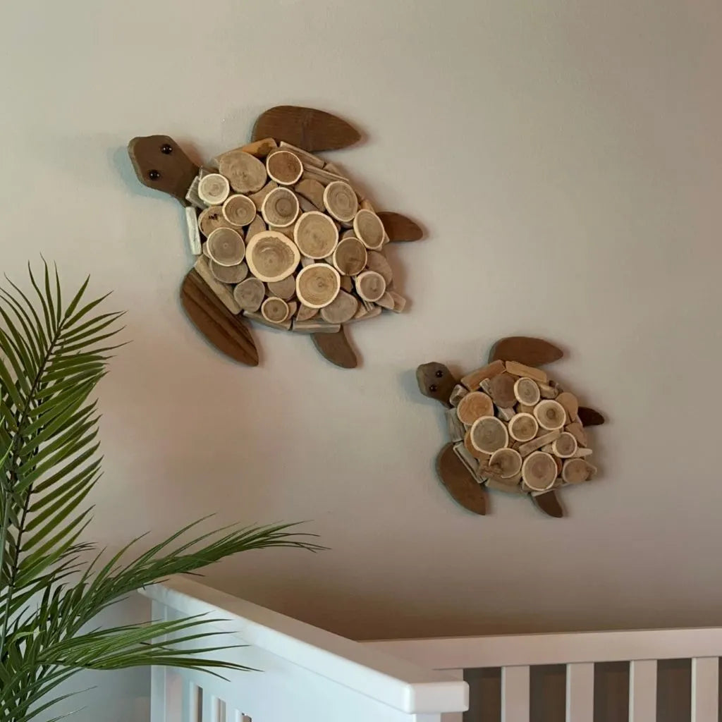Set of two wooden sea turtles wall decor