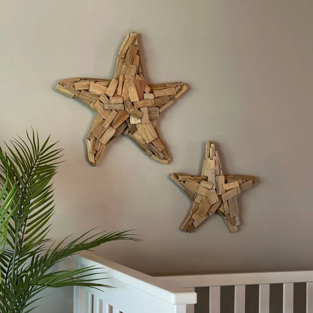 Set of two wooden starfish wall decor