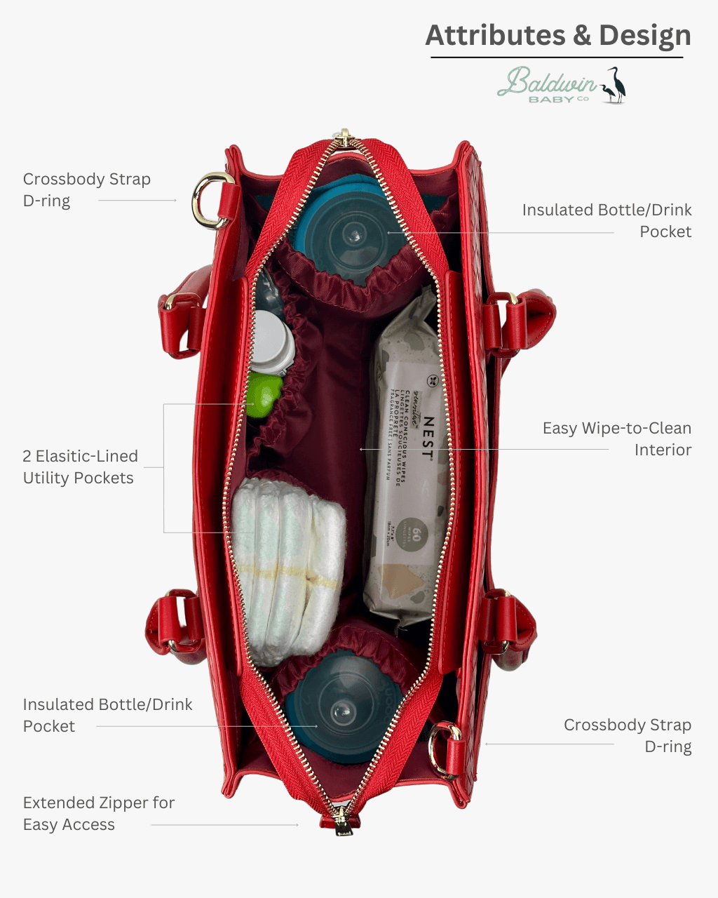 The Montrose Diaper Bag Tote - Cardinal