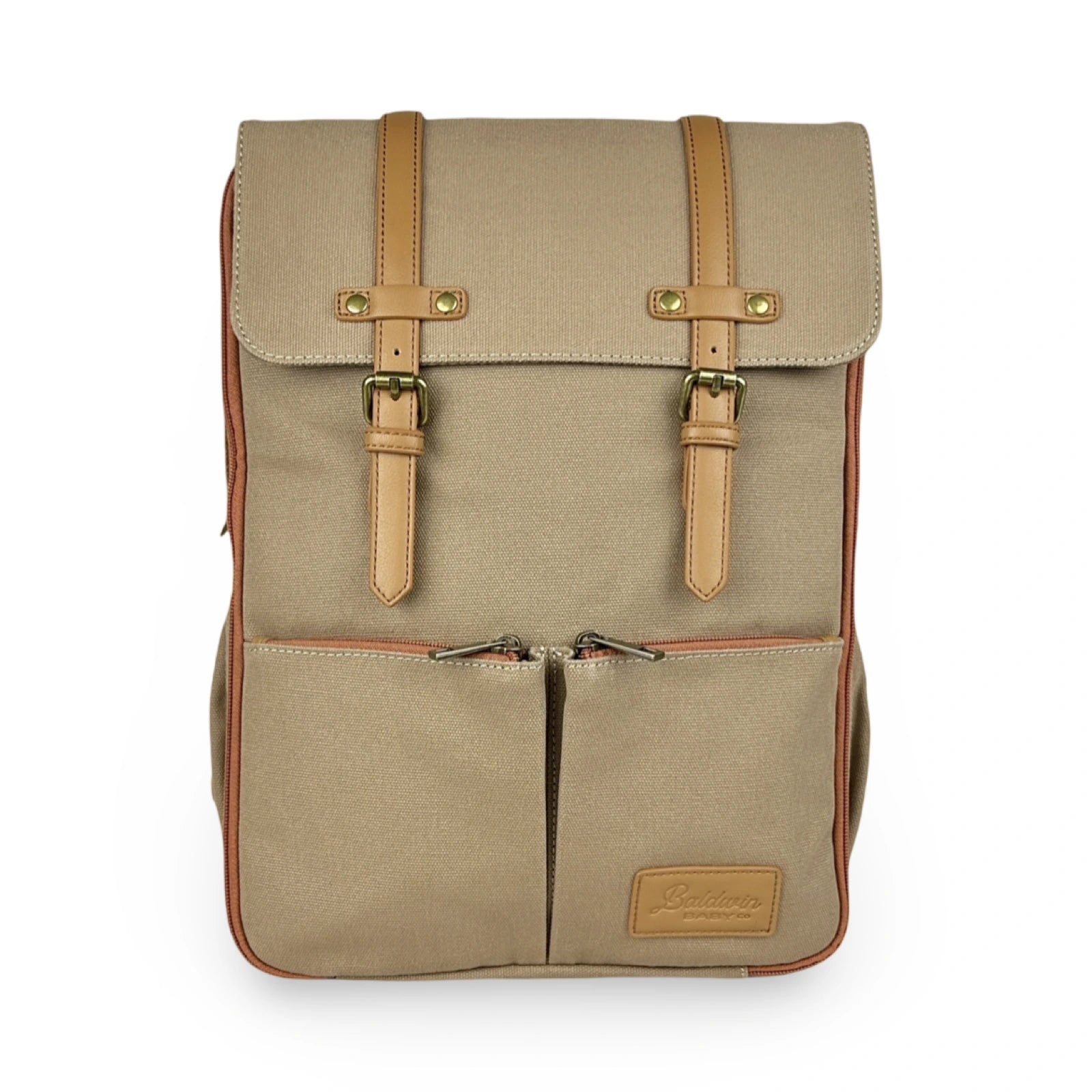 front view of canvas diaper bag backpack