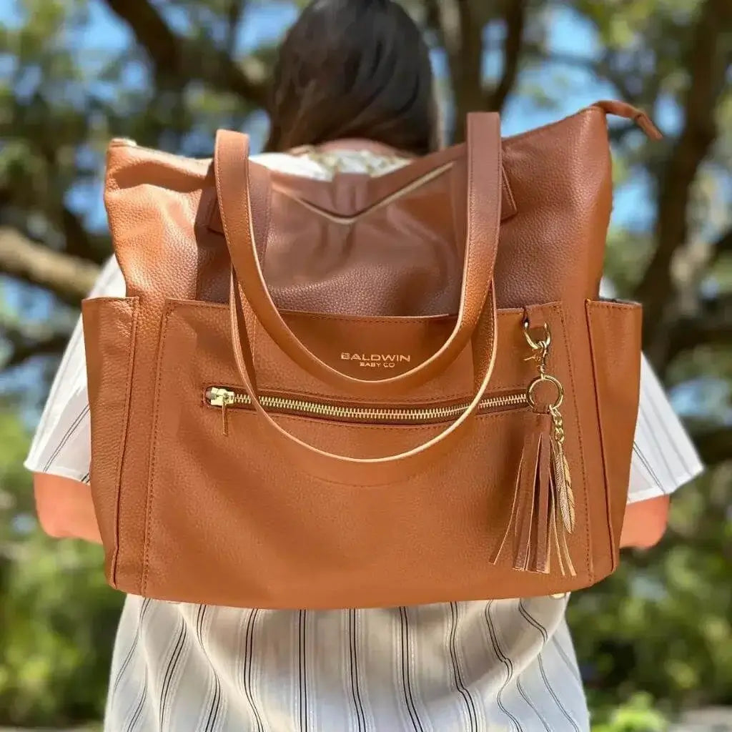 brown leather diaper bag