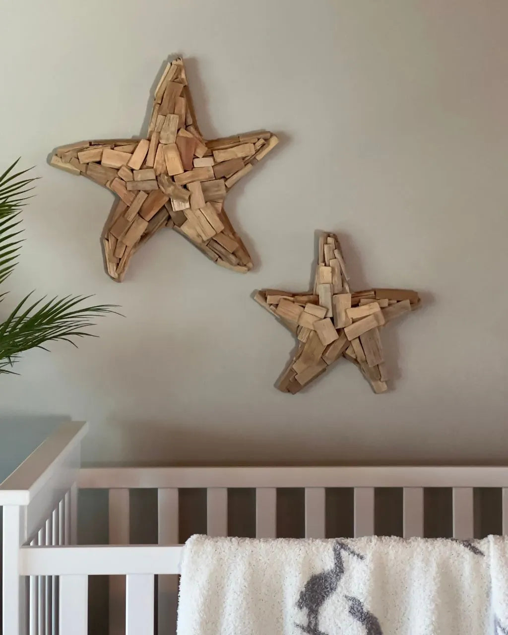 Set of two wooden starfish wall decor