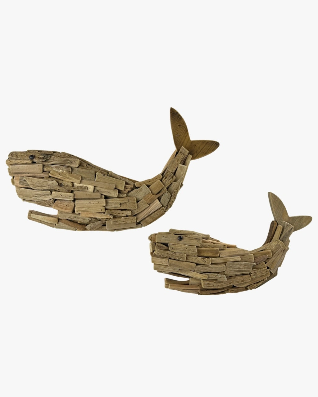 Set of two wooden whales wall decor